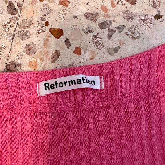 Reformation Pink Ribbed Button-Up Top - Picture 3 of 5